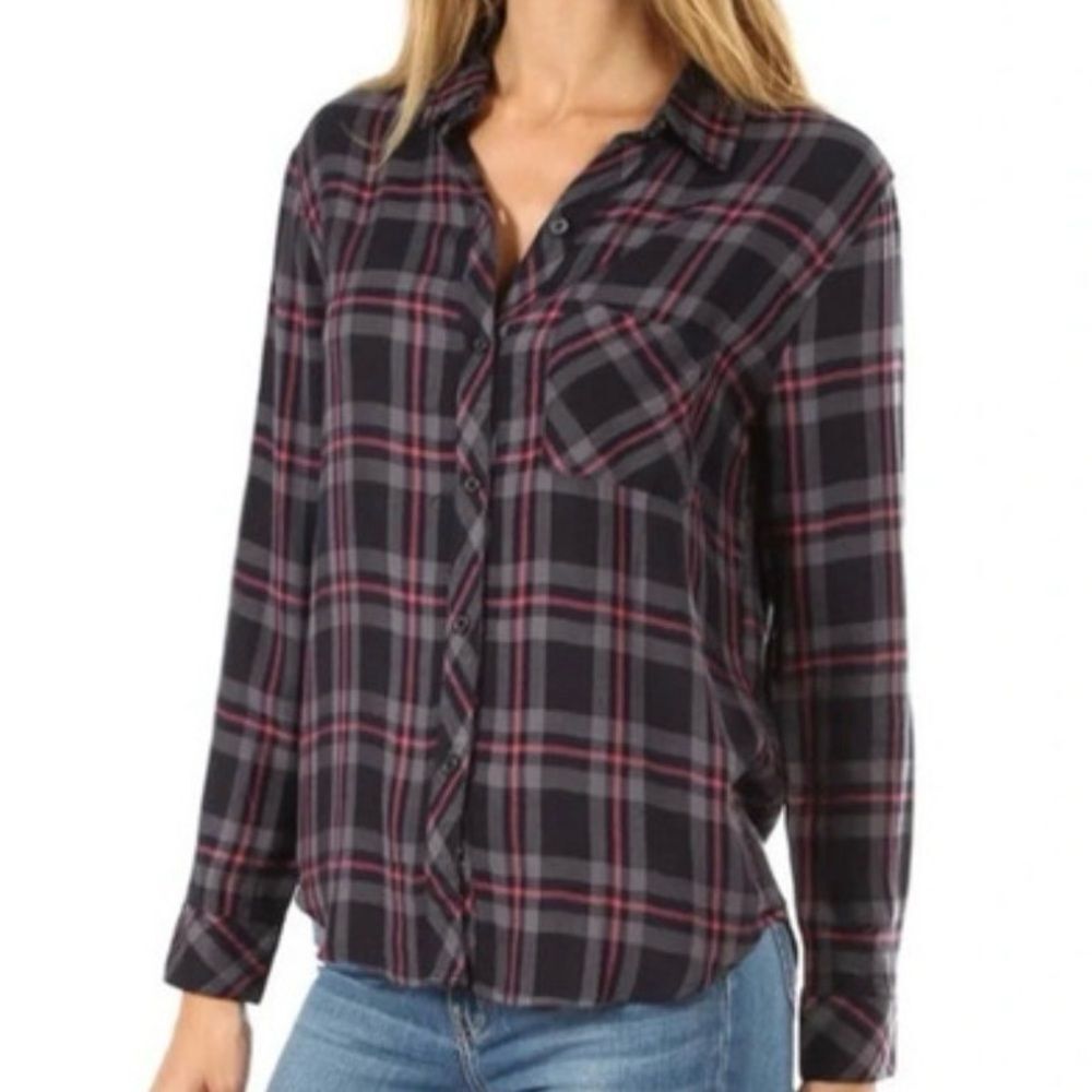 Rails women’s small‎ hunter button up shirt coal/grey/rose nwt plaid
